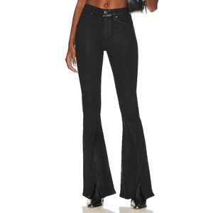 Paige High Rise Lou Lou Flare Jeans Black Fog Coating Size 29 Split Hem Denim